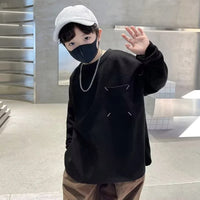 Sweatshirt Boys' Long Sleeve T-Shirt Spring 2025 New Solid Color Simple Stylish Casual Big Kids Top for 6-8 Years Old