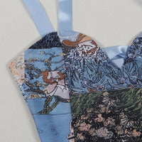 Sister Star Women's Oil Painting Ink Splash Printing Drawstring Tie Lace Multi-Pocket Loose Skinny Straight Pants Two Piece Set