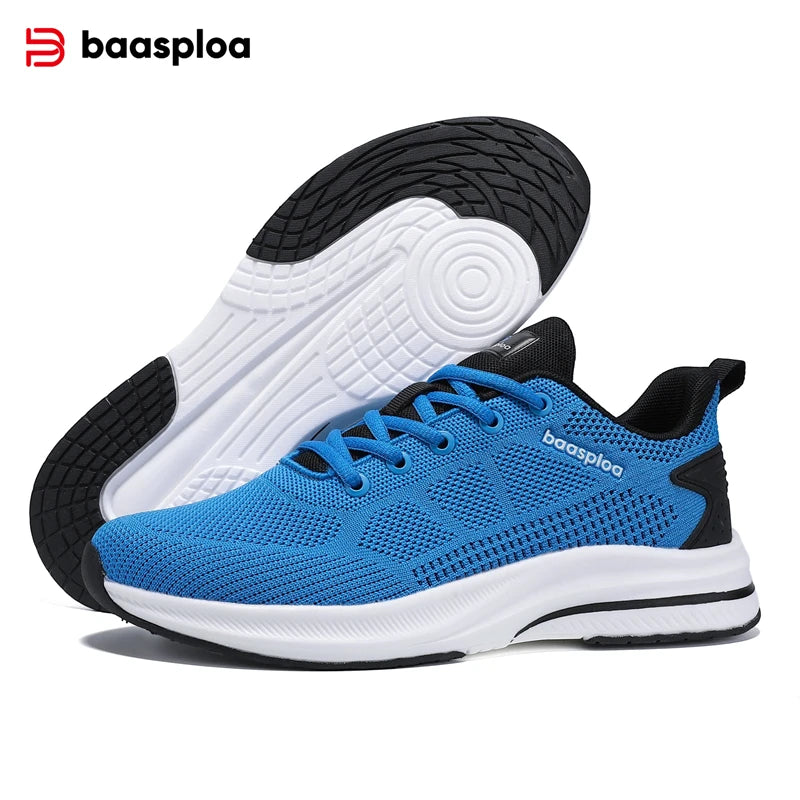 Baasploa Men Running Shoes Brand Mesh Breathable Casual Sneakers Male Lace-Up Comfort Lightweight Sport Shoes Non-Slip Outdoor