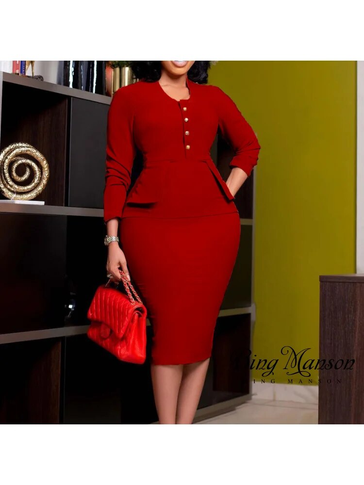 2023 Autumn New Style Women Elegant Long Sleeve Business Church Dress Women Knee Length Office Formal Professional Pencil Skirt