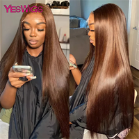 36 Inch Bone Straight Chocolate Brown 13x6 Lace Frontal Wigs 100% Brazilian Virgin Hair Pre Plucked Glueless Wigs Human Hair Wig