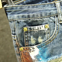 Men's Short Jeans Pants Multi Color Ripped Graffiti Male Denim Shorts Korean Fashion Blue New in Cut Emo Trend 2024 Original Xl