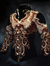 New Orange Bottom Geometric Diamond Wings Printed Men's Long Sleeve Shirt with Collar and Satin Shirt Clothing