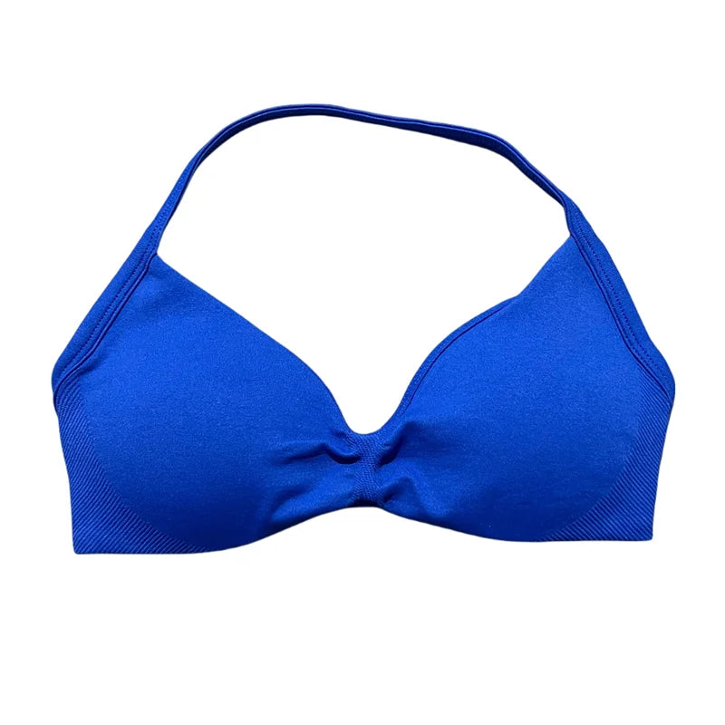 HISTELLO Sports Bra Seamless Halter Thin Strap High Support Scrunch Women Removable Pads Gym Fitness Workout Yoga Clothes