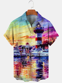 New Hawaii Spring/Summer Fashion Leisure Street Walk Tourist Beach Printed Full Open Short Sleeve Button Shirt, Quick Shipping