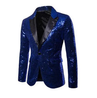 Shiny Sequin Men's Suit Jacket, Stage Performance Coat, White Silver Blue Red Purple Blazers V-neck Single Button S M L XL XXL