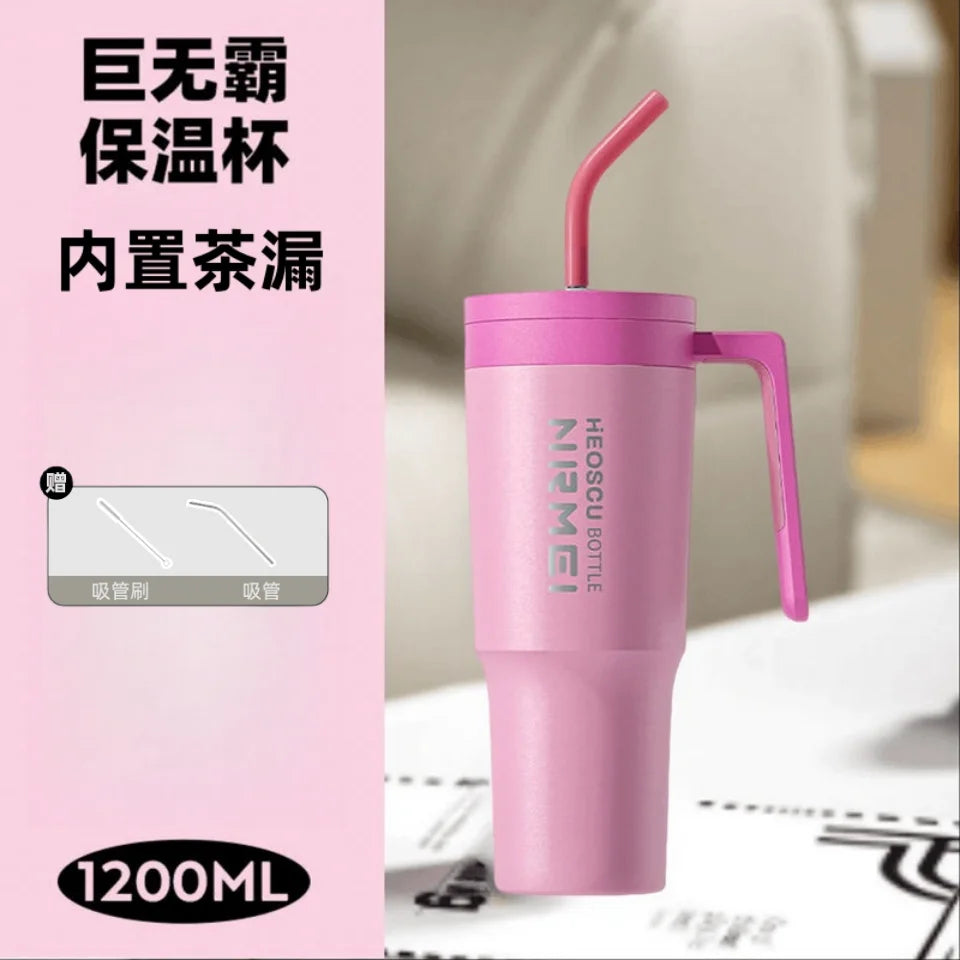 Insulated water cup, high appearance ceramic coffee cup, large capacity student with straw ice cream water cup