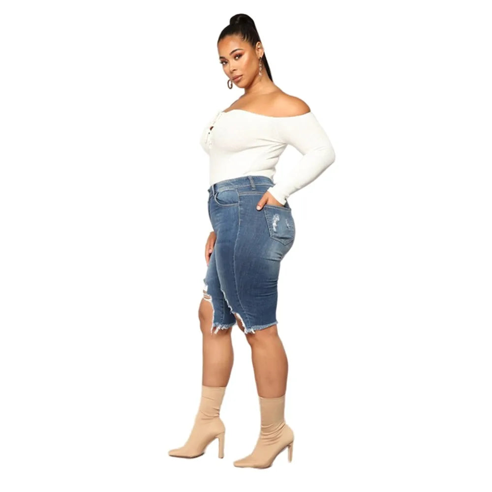 Wmstar Plus Size Jeans Shorts Women Bodycon Super Stretch Knee Length High Waist Fashion Streetwear Denim Wholesale Dropshipping