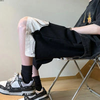 Denim Men's Summer Shorts Design Sense High Street Versatile Shorts Boys Contrasting Colors Irregular Splicing Ripped