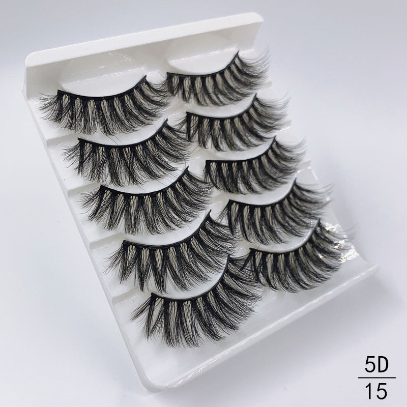 5 Pairs Faux Mink Eyelashes Fluffy Wispy Long Dramatic False Lashes Thick Volume Fake Eyelashes Natural Soft Extension Eyelash