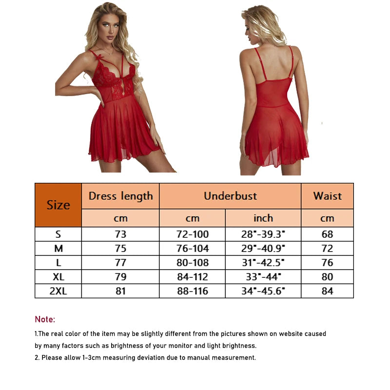 Women's Sexy Lace Nightdress Women's Bow Lingerie Pajamas Set Babydoll Costumes Erotic Hot Dresses Exotic Pajamas +Free Thong