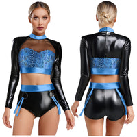 2Pcs Rave Outfits for Womens Shiny Metallic Snakeskin Print Mesh Tank Crop Top with Hot Short Club Pole Dancing Wear Outfits