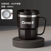 400ml 304 Stainless Steel Coffee Cup Mug with Lid Double-Wall Insulated Cup with Handle & Lid Heat-resistant Drinkware