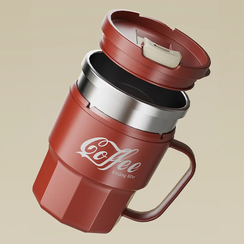 400ml 304 Stainless Steel Coffee Cup Mug with Lid Double-Wall Insulated Cup with Handle & Lid Heat-resistant Drinkware