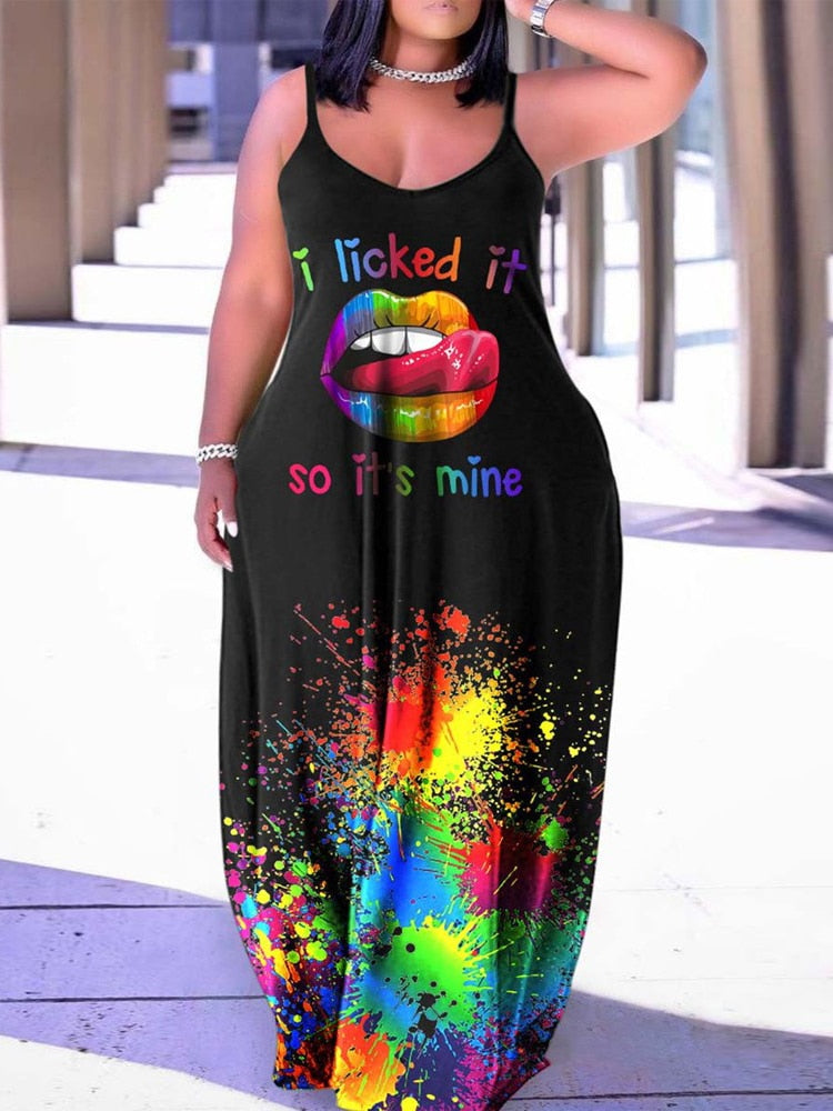 Plus Size Abstract Print Spaghetti Strap Maxi Dress