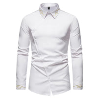 Men's Irregular Oblique Button Up Dress Shirts Streetwear Luxury Elegant Embroidery Business Shirt Chemise Homme Mens Blouses