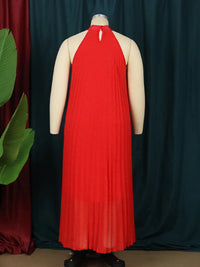 Red Plus Size Dresses 4XL 5XL Halter Long Loose Chiffon Outfits Pullover Sleeveless Evening Birthday Cocktail Party Gowns 2023