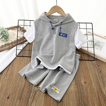 Kids Boy Girls Summer Clothes Patchwork Shorts Sleeve T-Shirt Shorts 2Pcs Sets Hoodies Top Pants Suit Children Tracksuits