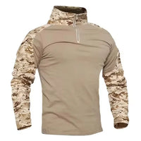 Men's Long Sleeve Combat Shirt Zipper Ripstop Cotton Tactical Shirts Navy Blue Camoufalge Airsoft T Shirts
