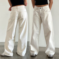 Women's versatile jeans, aesthetic solid color low rise zipper button trousers with pockets for everyday street wear