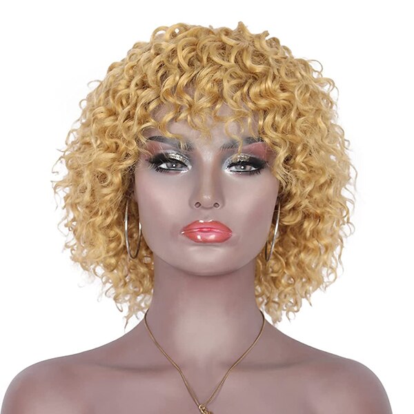 Afro Curly Wig Human Hair Full Wig 100% Real Hair Afro Curls Wigs For Black Highlight Women