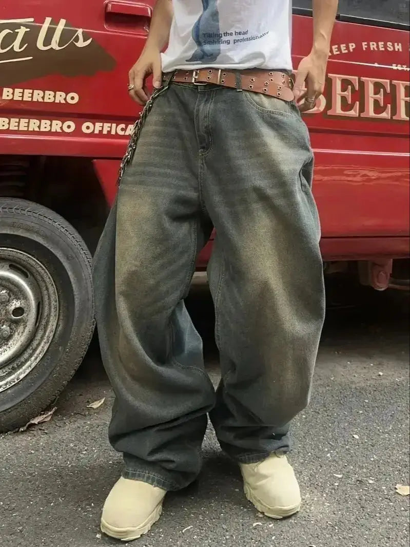 Men's American casual jeans, loose straight, not easy to deform, comfortable to wash, solid color, can be worn in all seasons