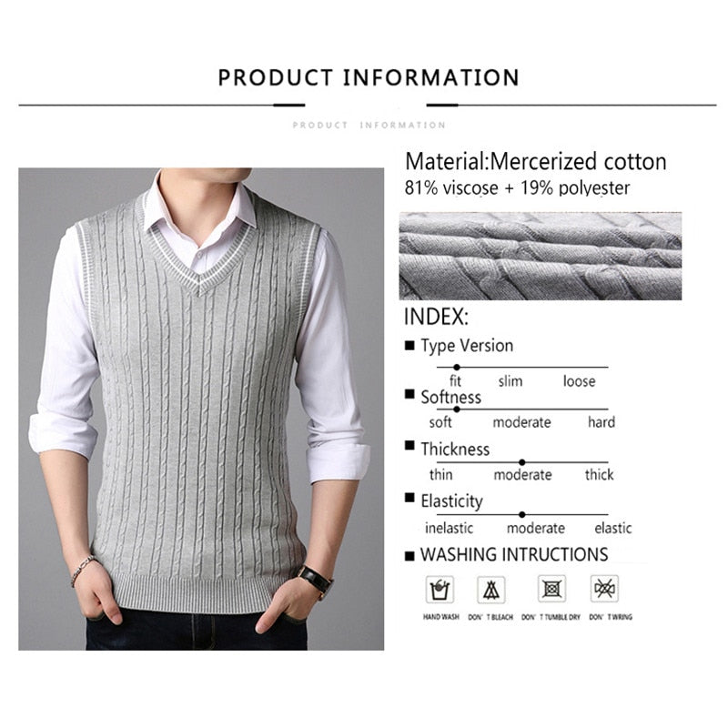 BROWON Men Clothes 2023 Autumn Winter New Classic Slim Sweaters V-neck Sleeveless Sweater Mens Knitwear Sweater Vest for Men