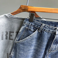 Men's Jeans Streetwear Fashion Tapered Pants Blue Casual Personality Vintage Male Clothing Slim Denim Trousers Brands