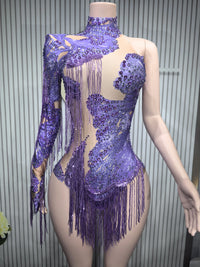 Gold Silver Sequins Tassel Elastic Bodysuit Sex)Pole Latin Dance Stage Wear Nightclub  DJSinger Dancer Performance Costume  Q025