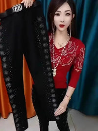 Women Jeans Autumn Spring 2025 Fashion High Waist Hot Drill Slim Cotton Elastic Denim Trousers Elegant Casual Black Pencil Pants