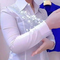 Shiny Sequins Long Sleeve White Shirt New High End Chic High Design Embroidery Hot Diamond Blouses Women Tops Red Blue