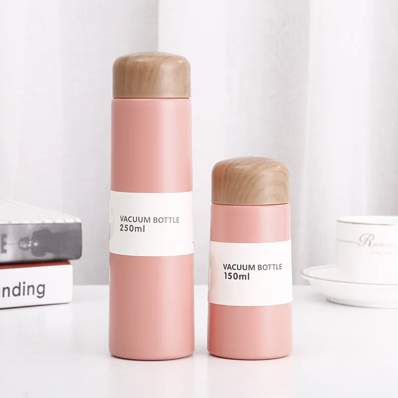 Small Stainless Steel Water Cup Cute Portable Insulation Cup Vacuum Flask Plastic Lids 250ml