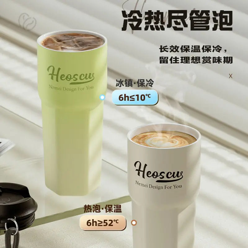 Insulated water cup, high appearance ceramic coffee cup, large capacity student with straw ice cream water cup