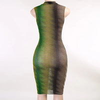 Joskaa Stripe Mesh Bodycon Vest Dress Women High Street Clothing Lady Birthday Party Wear 2021 Summer Sexy Night Club Mini Dress