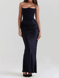 Sexy Solid Color Strapless Backless Dress Women Sleeveless Pleated Waist Slimming Long Vestidos Lady Evening Party Gown 2025 New