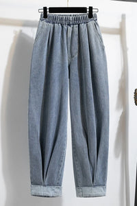 Plus Size Jeans For Women 2025 Autumn New Arrival High Elastic Waist Harem Denim Pants Korean Style Fashion Blue Jeans Woman