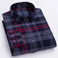 New in shirtplus size 7XL 100%cotton sanding long-sleeve shirts for men slim fit plain shirt striped plaid single pocket clothes