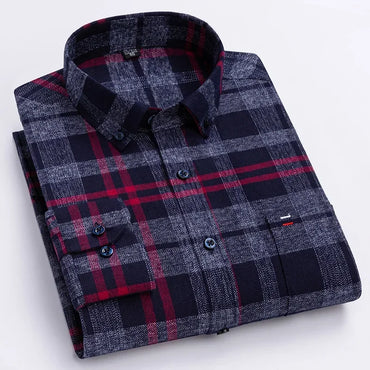 New in shirtplus size 7XL 100%cotton sanding long-sleeve shirts for men slim fit plain shirt striped plaid single pocket clothes