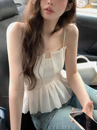 Elegant Sweet Corset Office Lady Casual Sleeveless Blouse Women Evening Party Sexy Y2k Crop Top Korean Fashion Summer 2023