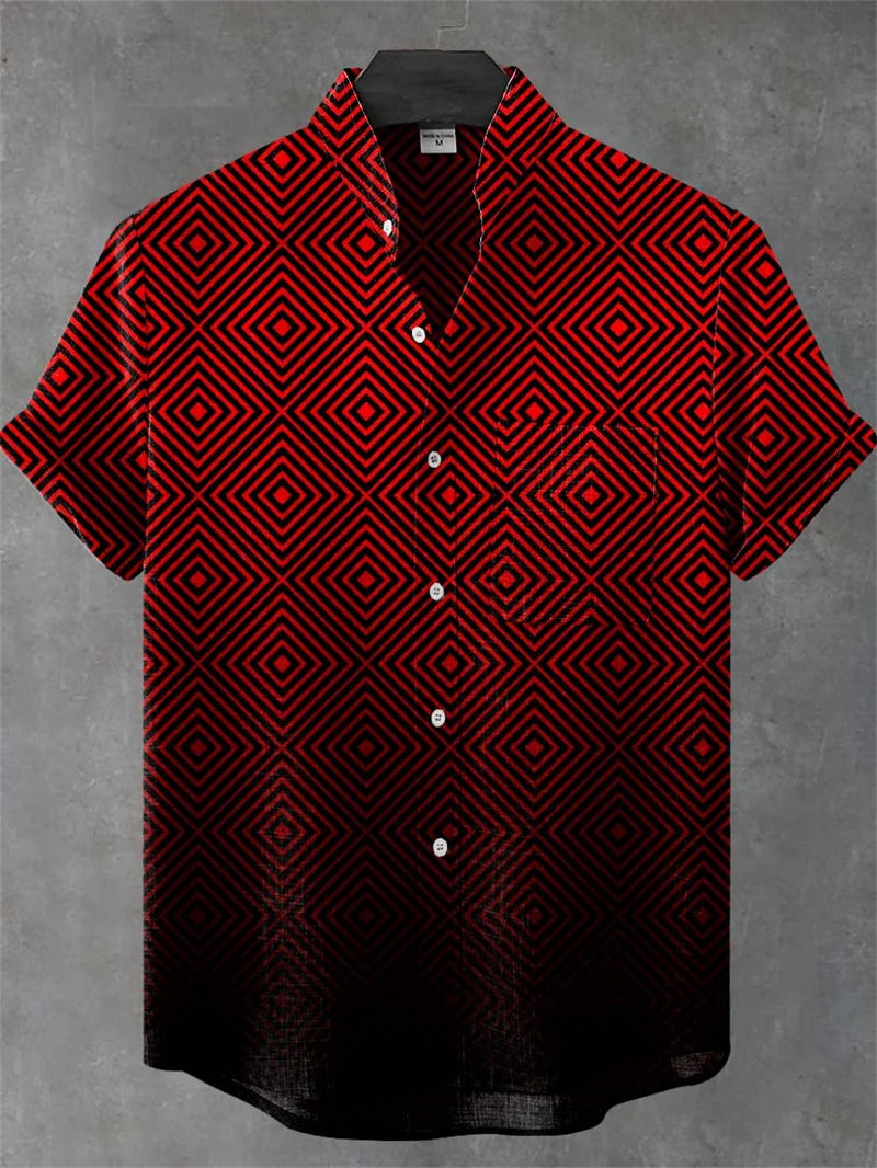 Men's Short Sleeve Shirt High Quality Vintage Ethnic Style Floral Geometric Striped Neckline Art Print Casual Linen Shirt
