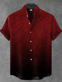 Men's Short Sleeve Shirt High Quality Vintage Ethnic Style Floral Geometric Striped Neckline Art Print Casual Linen Shirt