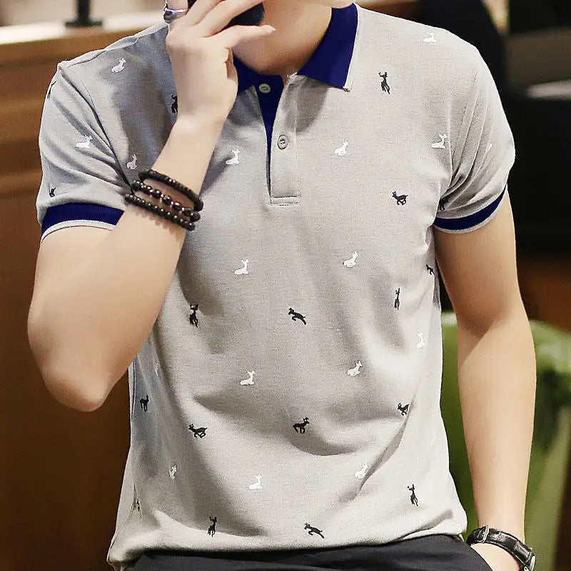 Fashion Lapel Button All-match Printed Polo Shirts Men Clothing Summer New Oversized Casual Pullovers Loose Korean T-Shirt