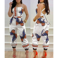 Sexy 2022 Women Chic Casual Jumpsuits One Piece Plants Print Criss Cross Tied Backless