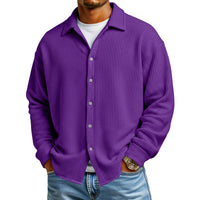 Men Casual Button Down Shirt Long Sleeve Collar Shirt Waffle Texture Loose Fit Fashion Men Top Trendy Outfit Daily Wear