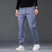 Male Brand Jeans Clothing Light Luxury Stretch Looes Fit Pants Comfortable Soft Business Fashion Straight Casual Denim Trousers