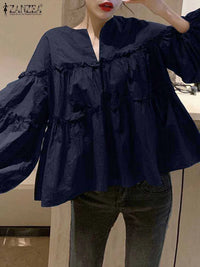 ZANZEA Fashion Women Long Puff Sleeve Blouse Autumn Spring Eelgant Shirt Ruffles Blusas Femininas Mujer Party Work Tops Tunic