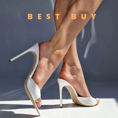 2023 New Women's Open Toe Mules Gold Silver Slip on Thin High Heel Sandals Banquet Sexy Fashion Ladies Sandals Plus Size 35-43