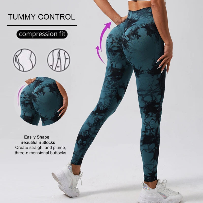 WAREBALL New Fashion Tie Dye Yoga Pants Gym Leggings Women Seamless High Waist Push Up Sport Tights Fitness Workout Leggins