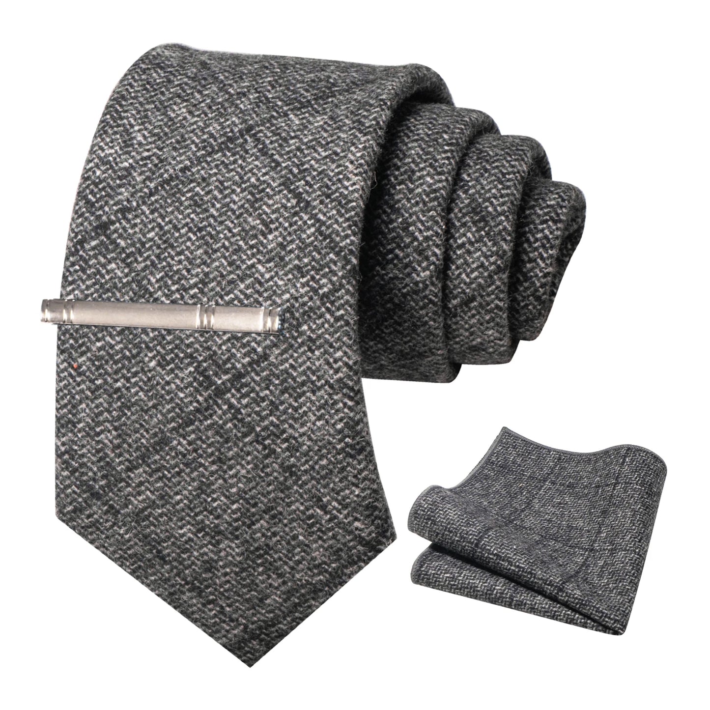 JEMYGINS Classic Wool Necktie For Men 8cm Brown Grey Men Striped Plaid Cashmere Tie Pocket Square Sets Wedding Accessory Gift