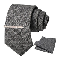JEMYGINS Classic Wool Necktie For Men 8cm Brown Grey Men Striped Plaid Cashmere Tie Pocket Square Sets Wedding Accessory Gift